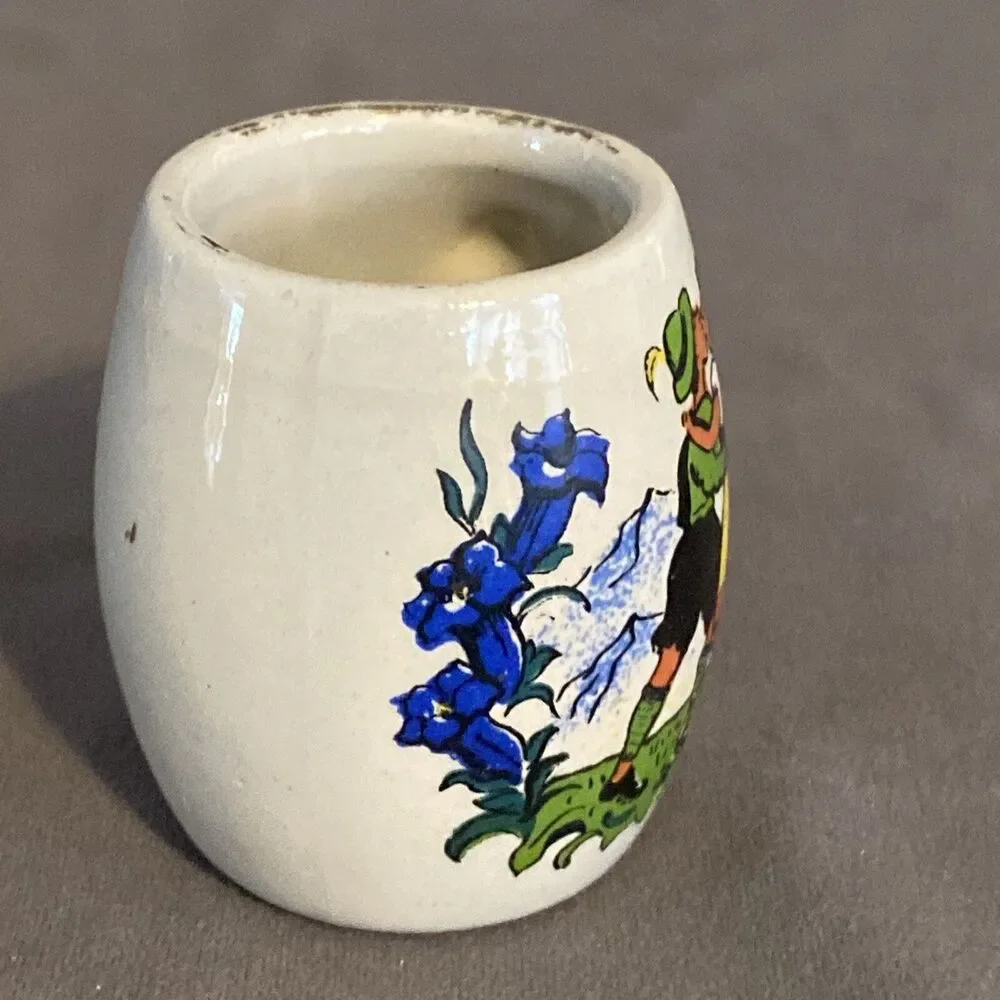 West Germany Stoneware Shot Glass Stein Mug Handle Miniature Vintage Kissing